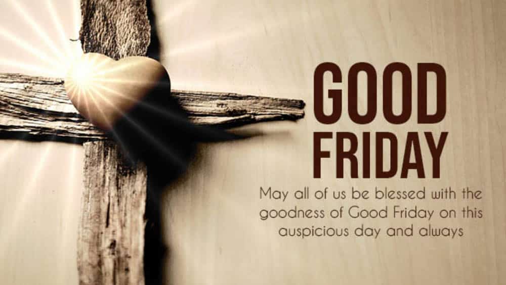 Good Friday wooden cross with glowing heart